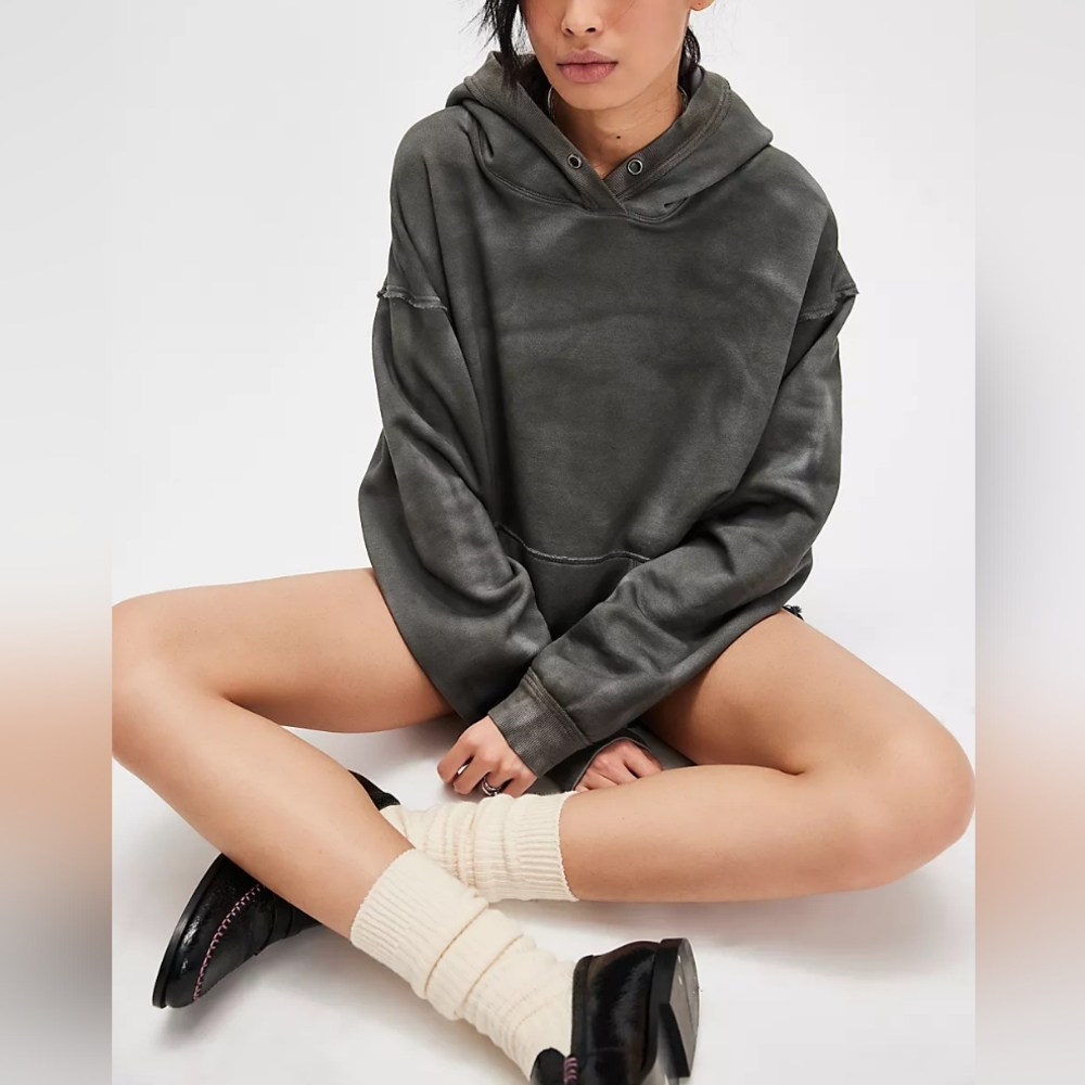 Free People NWT Your Favorite Washed Hoodie Gray Krystal Kelp L
